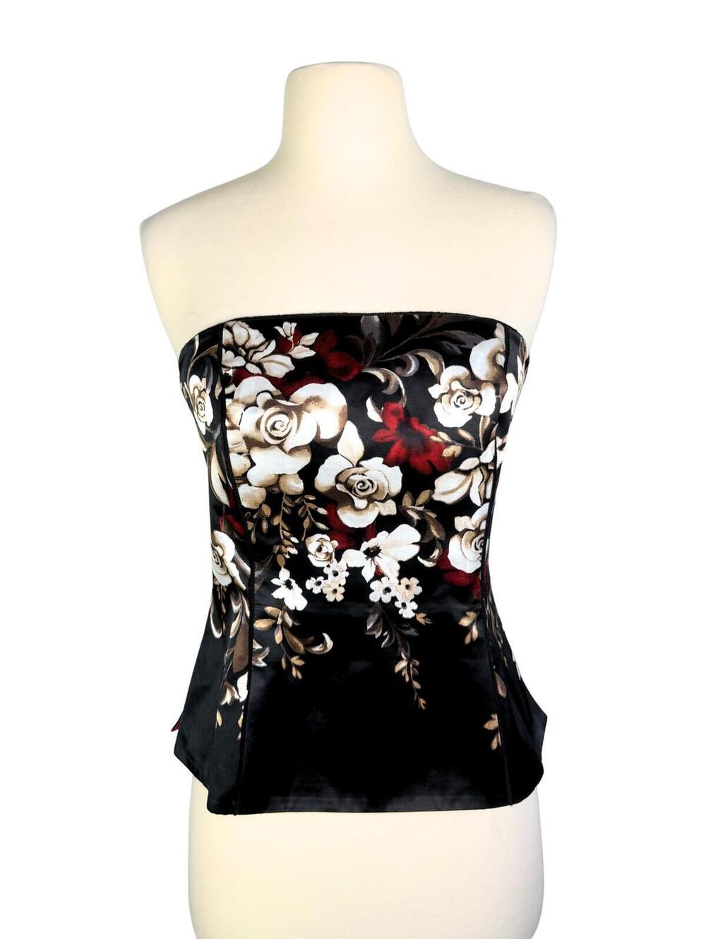 White House Black Market Floral Bustier Corset Top Size 2 Strapless Rose Print